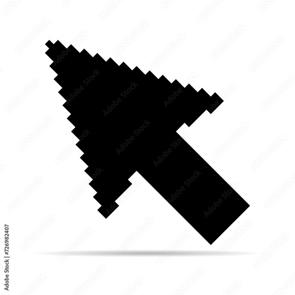 Poster arrow pixel icon shadow, web cursor click mouse symbol, computer pointer vector illustration