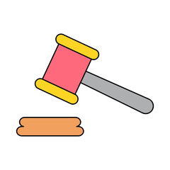 Judge hammer icon, law auction symbol, gavel justice sign vector illustration button