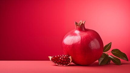 Pomegranate on a solid light red background 
