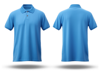 bright blue polo shirt front and back view, generative ai