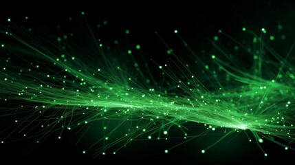 Futuristic green fiber optics illuminating a stylish black background - abstract technology concept