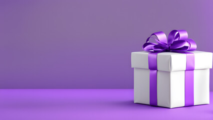 Obraz premium 3D banner template designed with gift box. Minimal purple pastel background suitable for woman's day, mother's dan and valentine's day.
