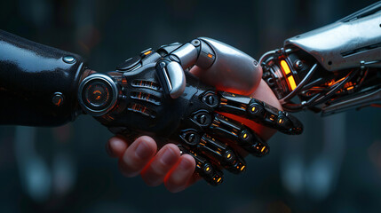 Human and Robot Handshake: A Symbol of Technological Advancement and Harmony - Generative AI