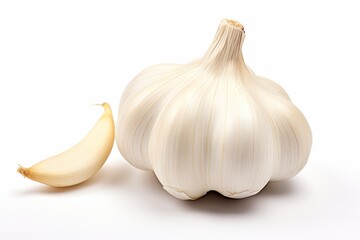 Garlic stands out against a clear white backdrop, emphasizing its distinctive form and appealing texture.