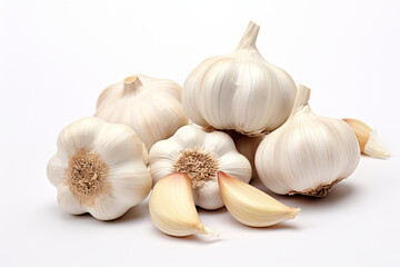 Garlic stands out against a clear white backdrop, emphasizing its distinctive form and appealing texture.