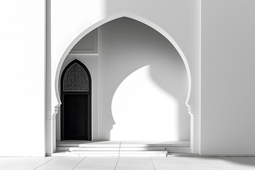 Striking Black and White Visual: Mosque Interior Door and Window in Monochrome - obrazy, fototapety, plakaty