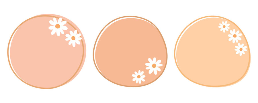 Set of hand drawn circle backgrounds with daisy flower vector illustration.
