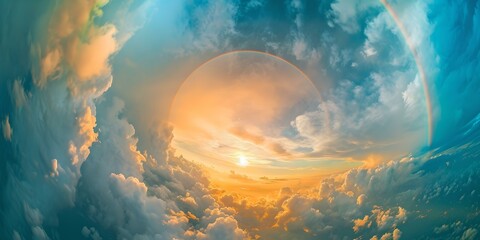 Stunning ai-created surreal skyline with vivid sunset and fluffy clouds. perfect for backgrounds and wallpapers. a blend of reality and imagination. AI