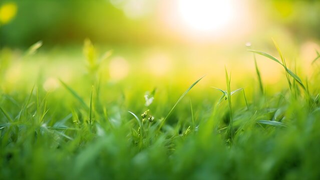 Close-Up of Green Grass With Sun in the Background