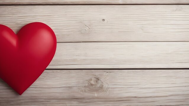 Red Heart on Wooden Table