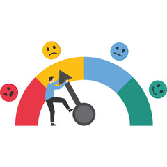 Dissatisfaction, dislike or negative feedback. man pushing rating bar to dissatisfaction level.

