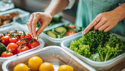 meal prepping, featuring diverse containers and ingredients, highlighting health and organization