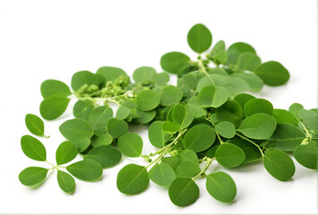 Obraz premium Edible moringa leaves isolated on white background