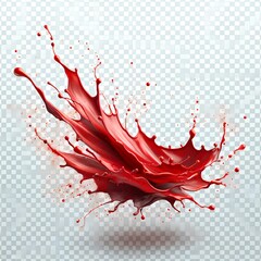 Create an image of a red splash paint stain on a transparent background. The image should depict the dynamic and fluid motion of the paint, capturing