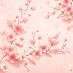 Create a pink delicate background with a pattern of cherry flowers. The design should be elegant and gentle, capturing the essence of spring with soft