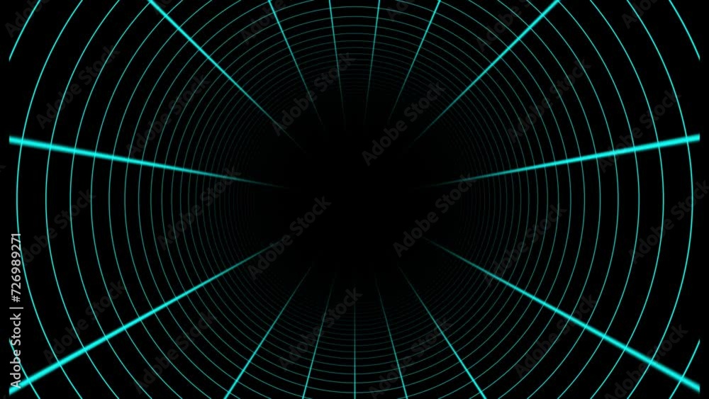 Poster cyan color 3d cylindrical hi-tech futuristic tunnel in cyberspace background