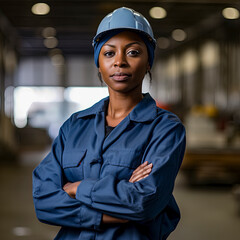lifestyle photo female African American Blue collar worker.