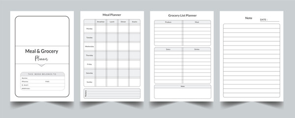 Editable Meal and Grocery Planner Kdp Interior printable template Design.