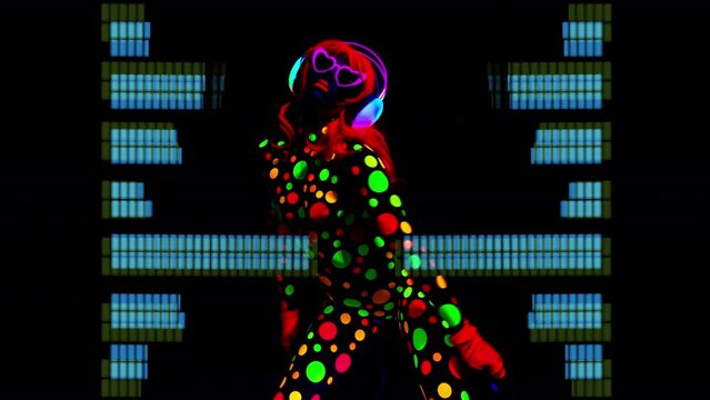 Female dancer in glow UV costume