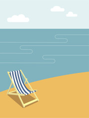 Vector Illustration, Minimalist Style, Beach Chair, Striped folding chair, Holiday, Sea, Vacation, Travel