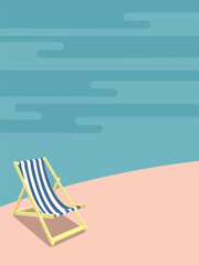 Vector Illustration, Minimalist Style, Beach Chair, Striped folding chair, Holiday, Sea, Vacation, Travel