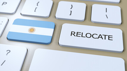 Argentina Relocation Business Concept. 3D Illustration. Country Flag with Text Relocate on Button