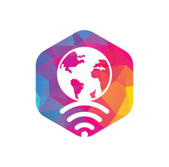 Globe wifi logo design icon. World signal vector logo template.