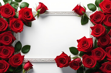 Beautiful, red roses with free space for text on white background, International Day, Women`s Day, 8th March, Valentine`s Day