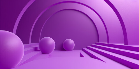 Obraz premium Purple Serenity: A minimalist composition of arches, spheres, and steps in a soothing violet hue, offering a serene backdrop for product displays and artistic ventures.