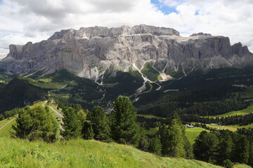 Naklejka premium Panoramic view of Gruppo del Sella, Sellagruppe, seen from Piz Sella, Dolomites , Trentino, Alto Adige, Sudtirol, South Tyrol, Italy
