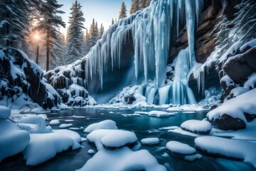 frozen waterfall in the mountains