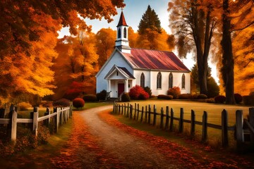 beautiful cottage in autumn season - obrazy, fototapety, plakaty