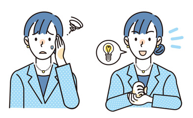 悩んで困っている / 解決策が見つかった女性会社員