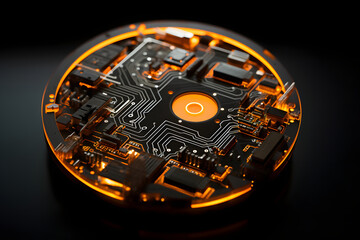 bitcoin circuit board in a black background