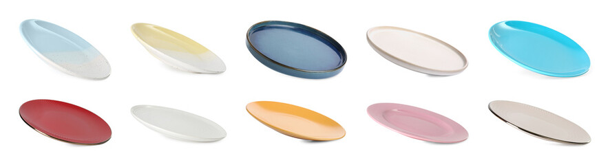 Different clean plates isolated on white, set