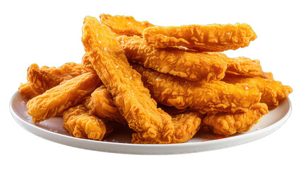 perfect view close up crispy chicken tenders on transparent alpha background PNG