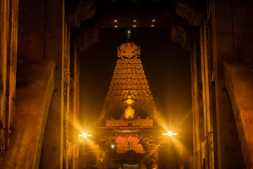 Night Time with Lightning - Tanjore Big Temple or Brihadeshwara Temple was built by King Raja Raja...