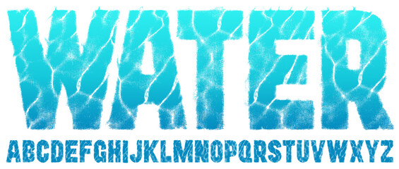 Water Ripple Texture Font. Abstract Typeface with a swimming pool effect showing the water ripples and distorted tiles