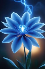 abstract blue flower. Blue flower, magical, fabulous, fantasy style, blurred hazy outlines, highly detailed electricity, dynamic close-up.
