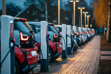 Obraz premium Electric Cars at a Charging Station. generative AI