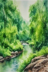 Fototapeten Calm Stream in Watercolor © ahmad