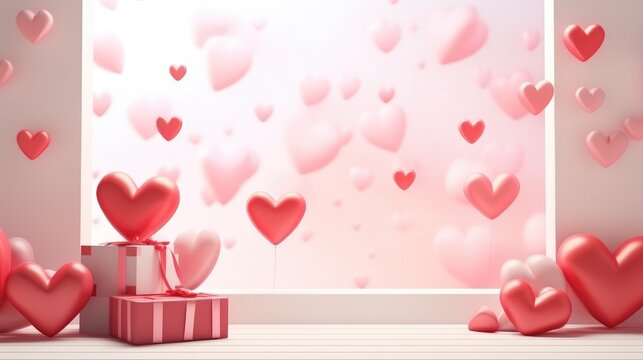 Soft Pink Hearts Floating on Pastel Valentine's Backdrop - Generative AI