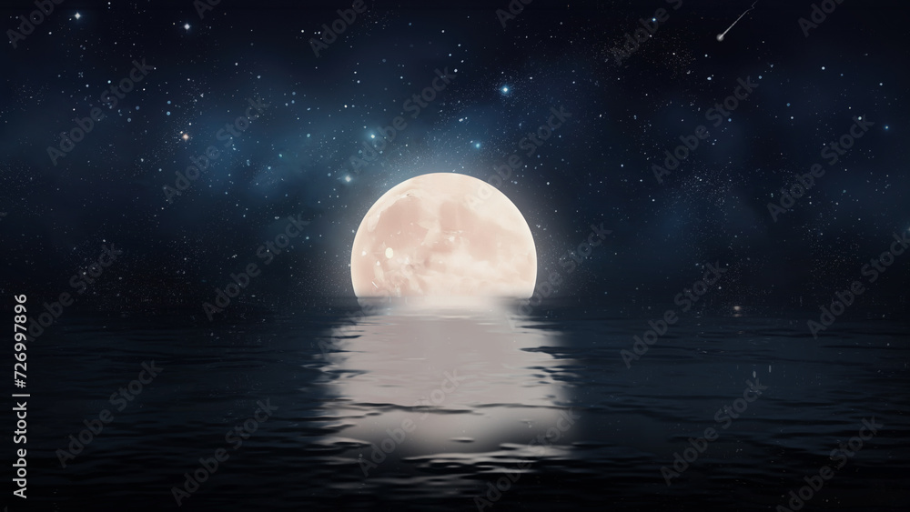 Canvas Prints the moon rises in the center by the seaside