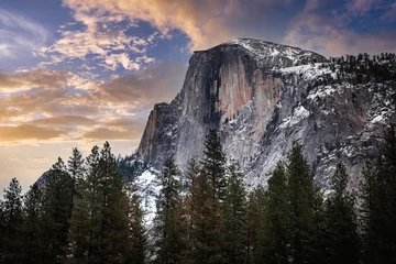 Crédence de cuisine en verre imprimé Half Dome Half Dome Winter Sunset Clouds, Yosemite National Park, California