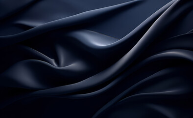 Luxurious dark blue satin fabric with elegant folds and shadows - obrazy, fototapety, plakaty