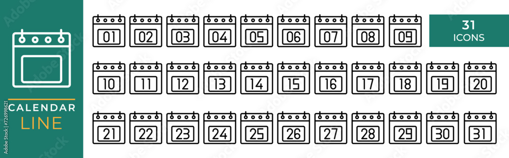 Poster set calendar icons graphic design vector illustration. can be used for website interfaces, mobile ap