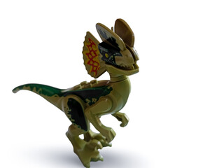 Suchomimus dinosaur and Dilophosaurus (Male) is a carnivore genus of theropod dinosaur that lived during the Early Jurassic, Dilophosaurus isolated on white background with a clipping path