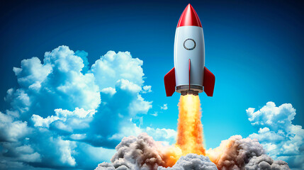 A spaceship launching into the sky, embodying the spirit of adventure and discovery