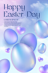Easter day aesthetic hologram style greeting card vector illustration