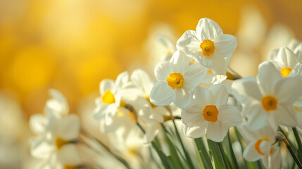 Daffodil Elegance: White Daffodils on Light Yellow Background - Photo Realistic Wallpaper